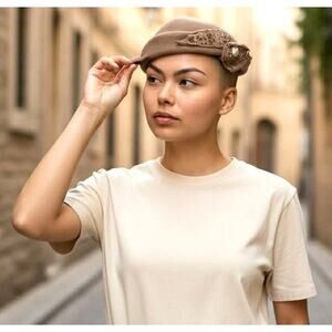 Vintage Italian Felt Cocktail Hat Beaded Bow Lou Johnson Tacoma Millinery ITALY!